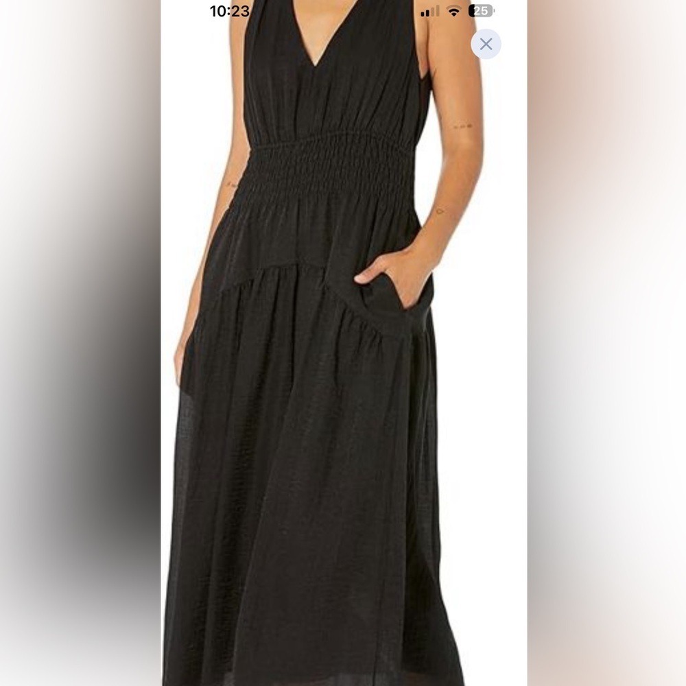Vince smocked midi dress v neck tiered a-line black fit & flare size 3X NWT